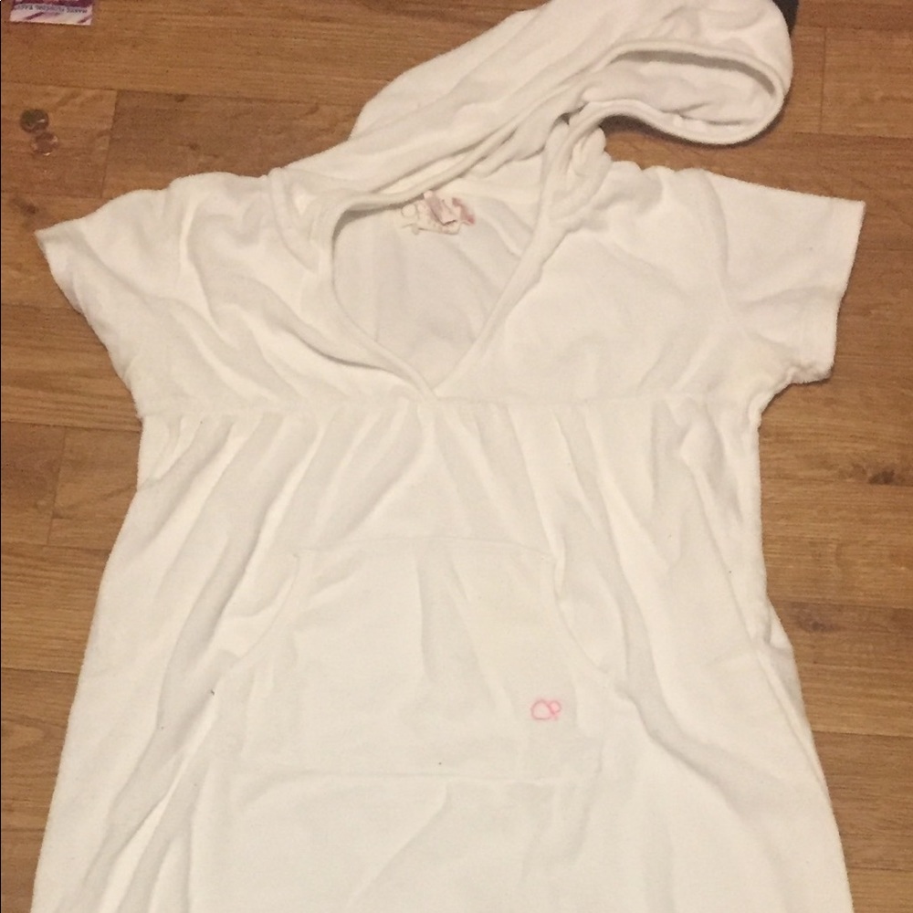 White hooded short sleeved coverup